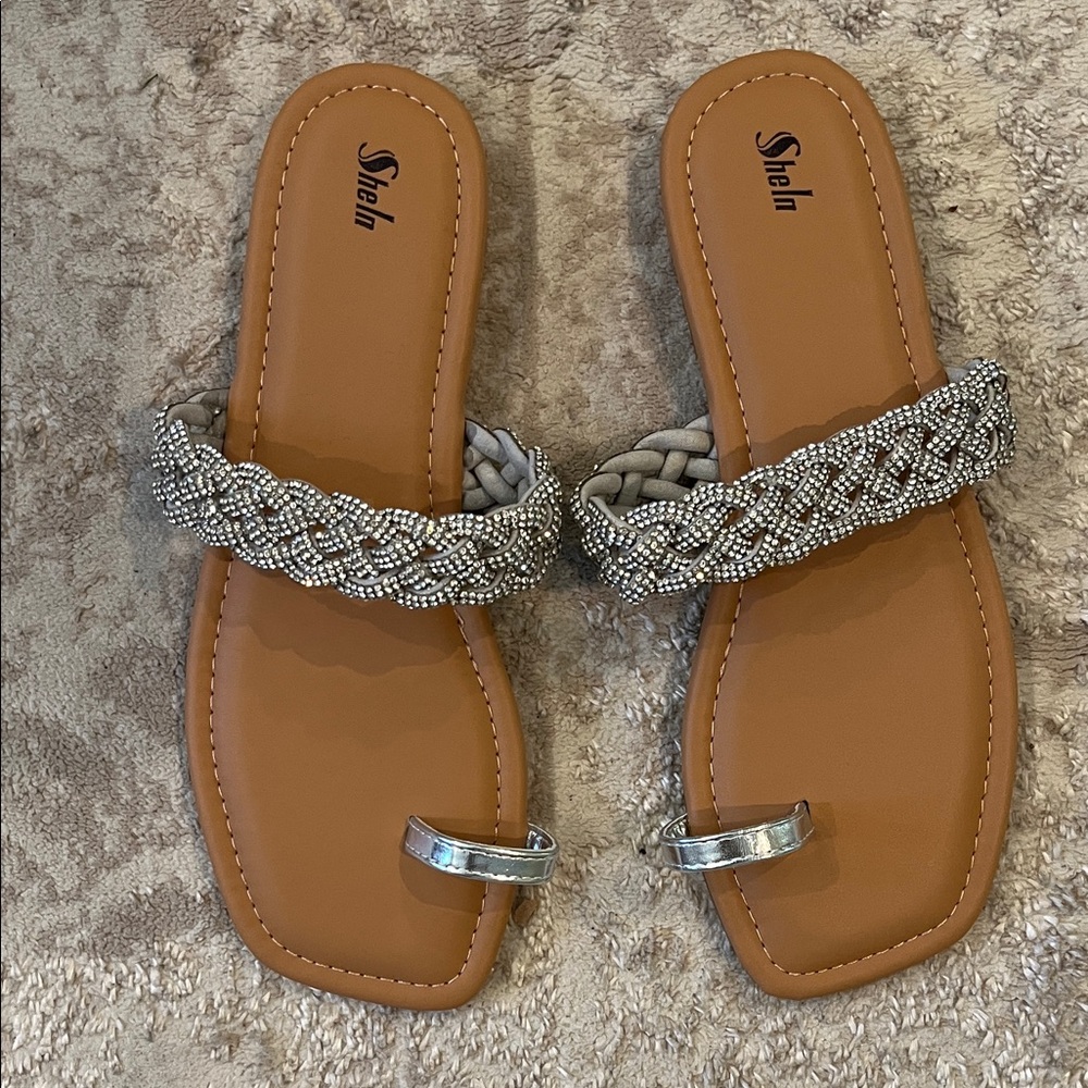 New SHEIN Silver Braided Strap Sandals